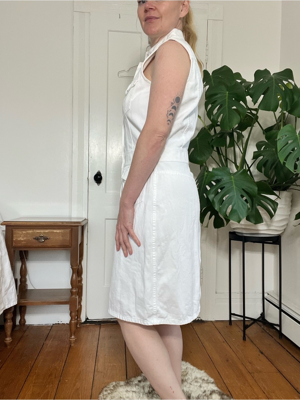 Lauren Ralph Lauren Denim Trucker Dress NWT White Sleeveless Button Front Size 8 - Picture 3 of 12